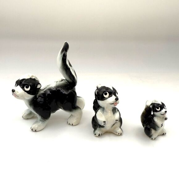 Miniature SKUNK FAMILY Porcelain Animal Figurine Vtg 50s Hagen Renaker Retired - Picture 2 of 9